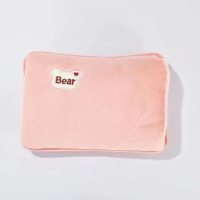 毛绒暖水袋插手热水袋 粉色熊头