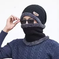摩托车骑行围脖冬季帽子男士冬天加厚保暖毛线防风防寒棉帽针织帽-炫酷黑色：【头帽+送围脖】锁住温暖
