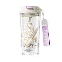 格沵塑料杯520ML带吸管耐高温随手咖啡水杯GE-24SS-S68(随机发货)