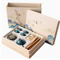 智美环球 中国风礼物创意文创礼品 新国潮-墨绿茶具+茶巾茶夹