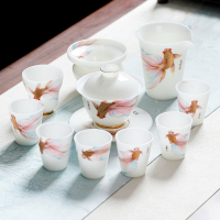 MULTIPOTENT元青整套茶具陶瓷功夫茶具冰晶玉(悠然自得)11头盖碗套组