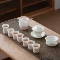 苏氏陶瓷(SUSHI CERAMICS)茶具套装德化羊脂玉纯白冰种玉瓷盖碗10头套装