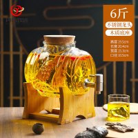 丹诗致远 泡酒玻璃瓶家用加厚人参泡酒桶密封酒坛子 6斤+不锈钢龙头+木座