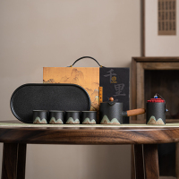 苏氏陶瓷(SUSHI CERAMICS)手绘釉画彩千里江山侧把茶壶干泡茶盘功夫茶具套装礼盒