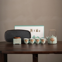 苏氏陶瓷(SUSHI CERAMICS)茶具套组莲生吉祥稻香釉提梁茶壶精美干泡茶盘功夫茶具礼盒组