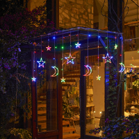 康铭 氛围串灯场景布置灯免布线白天太阳光充电晚上自动亮 (太阳能遥控)3.5米宽星月灯彩色