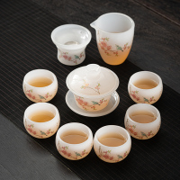 苏氏陶瓷(SUSHI CERAMICS)琉璃喜上眉梢三才盖碗功夫茶具套装玉瓷高档礼盒装