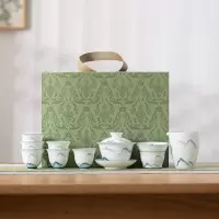 苏氏陶瓷(SUSHI CERAMICS)手绘画江山羊脂玉瓷盖碗套组非遗老师苏爱珍作品