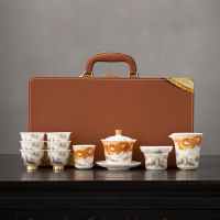 苏氏陶瓷(SUSHI CERAMICS)素烧羊脂玉瓷龙行大运盖碗茶具套装 国家一级技师王文克老师作品