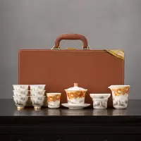 苏氏陶瓷(SUSHI CERAMICS)素烧羊脂玉瓷龙行大运盖碗茶具套装 国家一级技师王文克老师作品