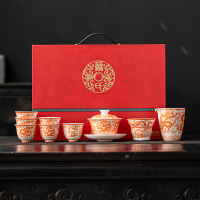 苏氏陶瓷(SUSHI CERAMICS)红九龙纹万事兴龙功夫茶具盖碗组