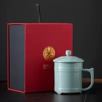 苏氏陶瓷(SUSHI CERAMICS)汝窑陶瓷茶杯带盖办公杯家用泡茶水杯开片可养喝茶杯礼盒装