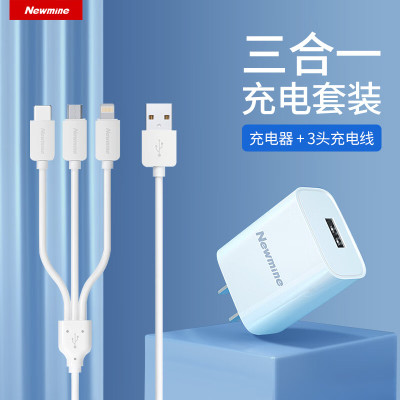 纽曼(Newmine) 充电器套装 苹果/Type-C/安卓三合一数据线一拖三充电线10W充电器 单位:套