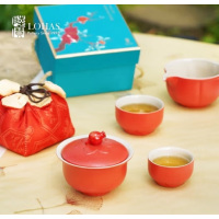 陸寳(LOHAS)富贵石榴旅行组 富贵红 (盖碗×1,茶海×1,杯×2,石榴布袋×1,活水球×1)
