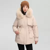加绒加厚派克服女冬季2024新款大毛领可拆卸连帽洋气宽松棉服外套