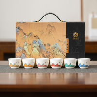 苏氏陶瓷(SUSHI CERAMICS)羊脂玉 千里江山六色杯品茗杯