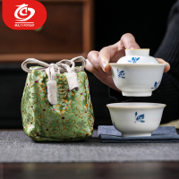 MULTIPOTENT 旅行功夫茶具套组中国白瓷手绘蝴蝶兰快客杯陶瓷便携旅行茶具