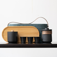 苏氏陶瓷(SUSHI CERAMICS)山水旅行茶具便捷功夫茶具套装 陶瓷快客杯带高档便携旅行包(黑)