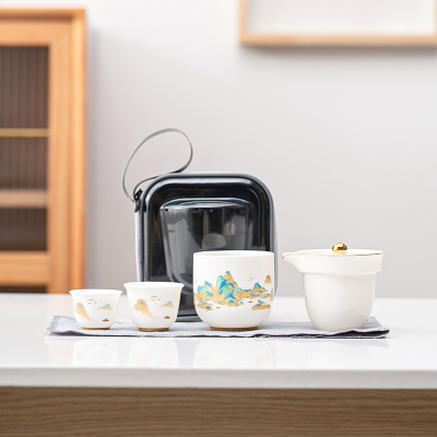 苏氏陶瓷(SUSHI CERAMICS)万里江山便捷茶具旅行茶壶快客杯套装