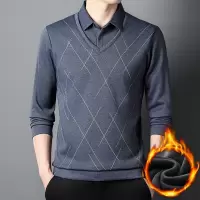 加绒男装加厚假两件打底衫上衣中年男士休闲爸爸保暖衣T恤厚款男_46535