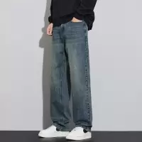 新款秋冬牛仔裤子男宽松高街美式街潮时尚高品质欧美风潮男直筒裤