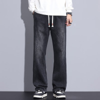 广州新塘牛仔裤男宽松版街头潮流品质松紧腰拼接设计拖地微喇叭裤