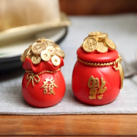 九洲豪 吉祥可爱聚宝盆福袋摆件红红火火新年吉祥物-福和发一组两个