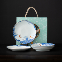 苏氏陶瓷(SUSHI CERAMICS) 汤盘子 餐具年年有余描金2汤盘2饭盘精美套装礼盒装