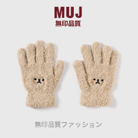 可爱小熊毛绒手套女秋冬季骑车防寒五指学生全指加绒加厚针织