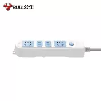 公牛(bull)GN-607全长3米4插位总控开关新国标带儿童保护门大孔间距插座/接线板/排插/拖线板/插排蓝白色