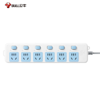 公牛(bull)GN-317全长1.8米6插位分控开关新国标带儿童保护门大孔间距插座/接线板/排插/拖线板/插排蓝白色