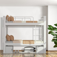 竞典 床钢制双人床上下铺员工宿舍寝室公寓高低床加厚双层床 白色1500宽含床下柜yzy-xcc-bs-015