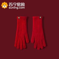 新年红色长款毛线手套女冬季加厚保暖骑行防寒全指针织可触屏