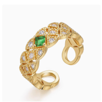 PIARA祖母绿宝石满镶戒指个性名媛气质个性时尚