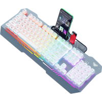 狼蛛(AULA)F3010机械手感键盘 游戏键盘 有线键盘 背光发光台式电脑笔记本网吧外设吃鸡 混光 银白色