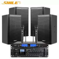 狮乐 AV-106+BX-110+SH-28 专业会议室壁挂音响套装 两分区功放无线话筒10英寸店铺教学组合音响设备