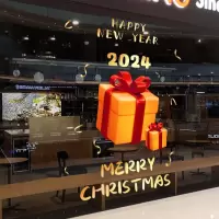 圣诞节装饰品商场门贴纸静电贴纸圣诞树场景布置橱窗高档玻璃贴- SDUV- 107;大