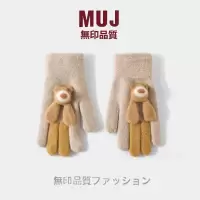 小熊毛线手套女冬季加厚保暖学生写字可触屏骑行五指针织防寒