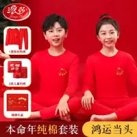 浪莎儿童保暖内衣套装本命年大红纯棉秋衣秋裤男女内裤蛇年鸿运冬季 平安喜乐+男童内裤两条装礼盒 170 建议体重85-95