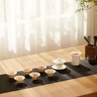 鸣盏羊脂玉瓷白瓷中式茶具八件套办公家用盖碗茶杯公道杯礼盒装MZ8010
