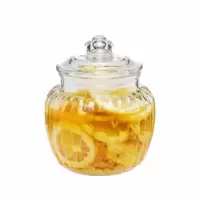 玻璃储物罐 泡菜坛子腌菜 厨房收纳玻璃密封罐 竖纹1250ML