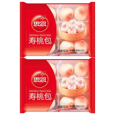 思念寿桃包豆沙包祝寿豆沙馅寿桃包速冻面点寿桃包360g*2袋
