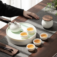 苏氏陶瓷(SUSHI CERAMICS)和氏璧功夫茶具套装羊脂玉白瓷泡茶壶翡翠玉储水茶盘茶叶罐套装