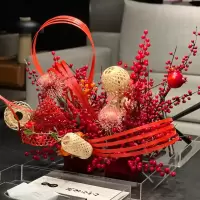 红色主题插花造景装置架构线条花艺春节装饰橱窗装饰 款式随机 单位:个