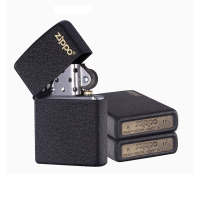 ZIPPO 打火机防风煤油 黑裂漆经典商标 单机