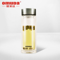 欧美达(Omuda)双层水晶玻璃杯 男女通用水杯商务杯双层隔热杯带盖便携茶杯女士杯子 OSB828 银色盖子350ML