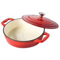 姿珀雅(ZI PO YA) 铸铁珐琅海鲜锅 23cm中国红(内白)电磁炉通用