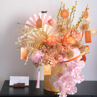 年宵花抱抱桶花束 仿真花艺 迎春接福桶 单位:1个