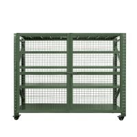 格具(GEJU) 四层军绿色货架单层承重500KG 长2200*高1600*宽1000MM 三面带网加床开门挂锁