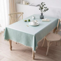 四万公里 SWF2061棉麻桌布免洗防水防油湖蓝色90*140cm